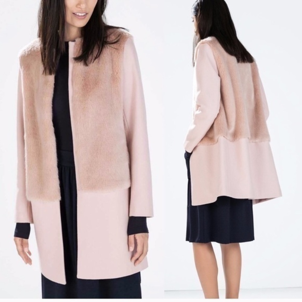 Zara pink faux fur coat size S